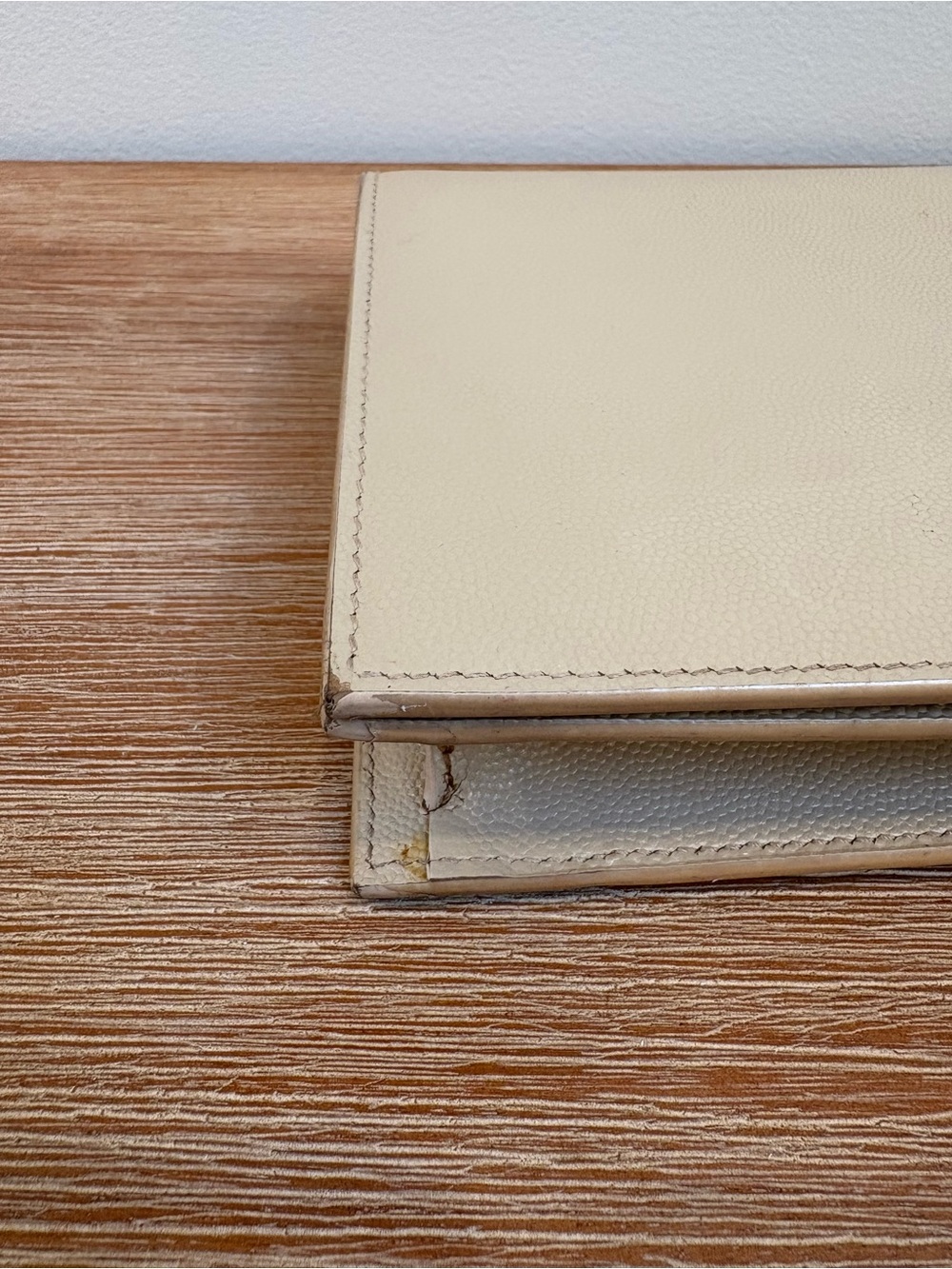 Saint Laurent Beige Leather Clutch with Gold YSL Emblem - Picture 5 of 12